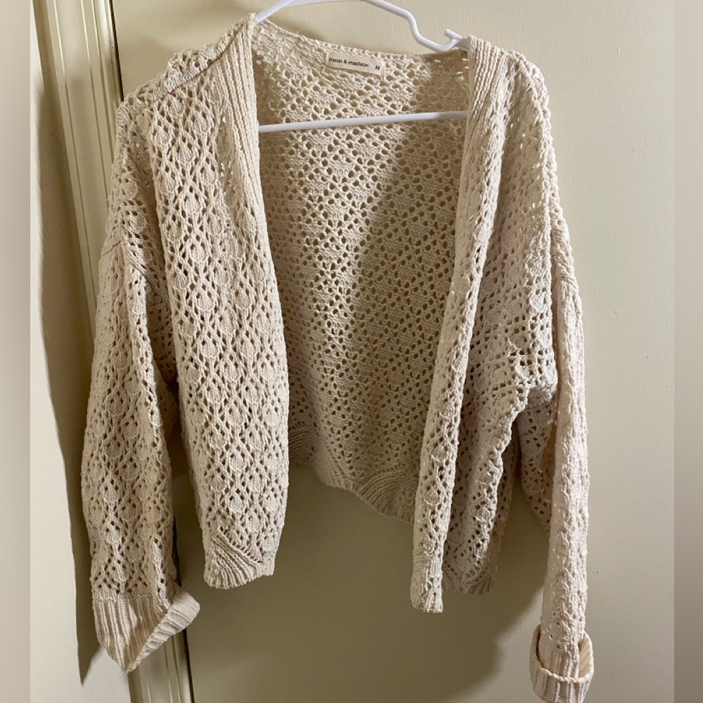 moon & madison Cream Open-Knit Cardigan